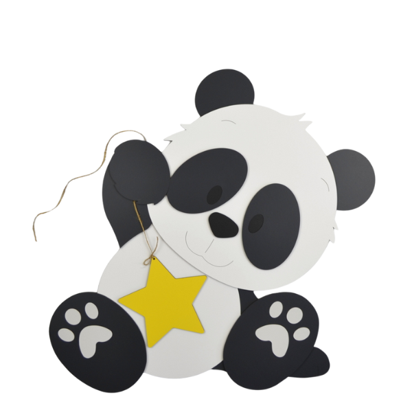 Zittend pandabeertje met ster - kleur te kiezen (45x42cm)